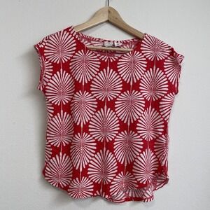 Joie Top Womens size M Red Floral 100% Linen Boxy Lagenlook Comfy Summery